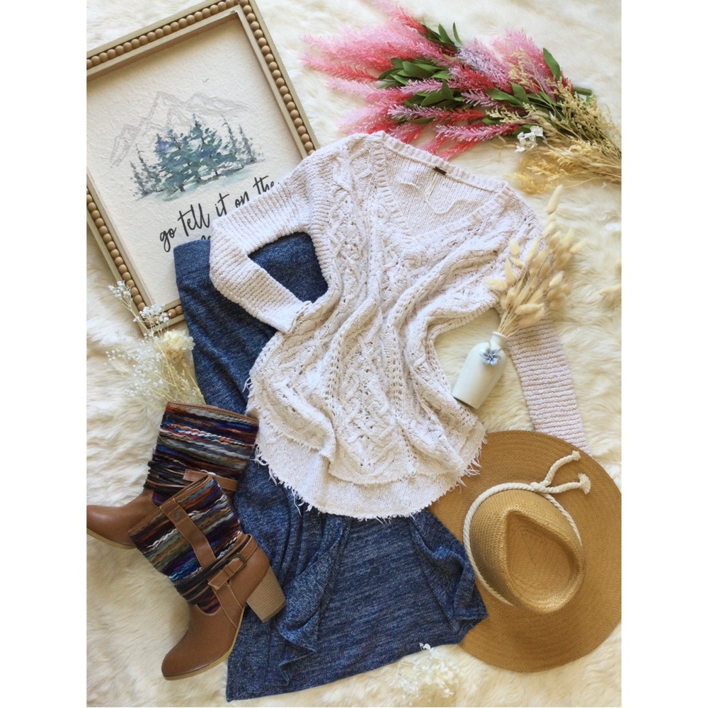 Free People Pearl Island Fisherman’s Cable Knit Sweater Sz XS western Farmhouse